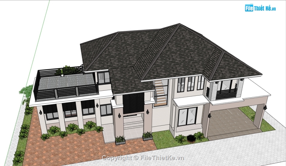 File sketchup biệt thự vườn,File sketchup biệt thự,File sketchup biệt thự 2 tầng,biệt thự 2 tầng file su